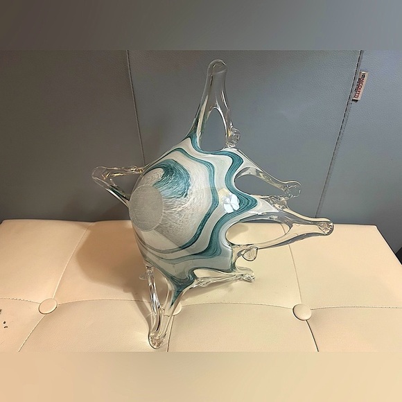 Blue and white marbled glass decor fruit bowl - Picture 3 of 6